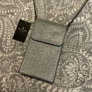 Kate Spade Silver Glitter Phone Crossbody Bag NWT